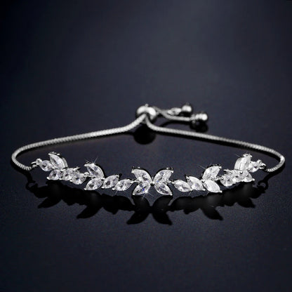 Classic Shiny Clear Zircon Flowers Adjustable Bracelets