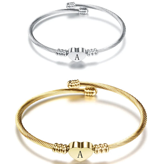 Initial Letter Stainless Steel Cuff Bracelet