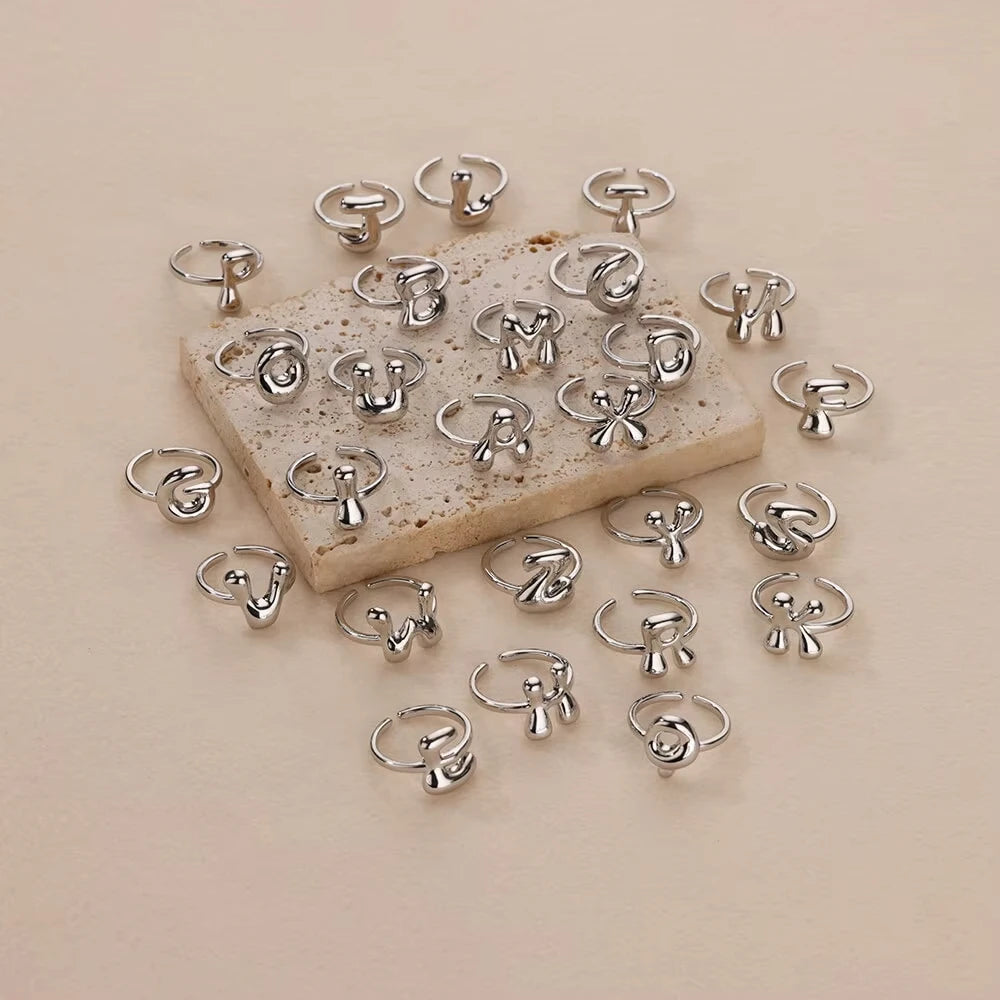 Gold Color Cute Bubble Letters Rings