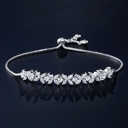 Classic Shiny Clear Zircon Flowers Adjustable Bracelets