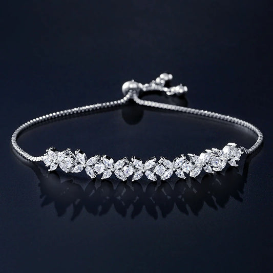 Classic Shiny Clear Zircon Flowers Adjustable Bracelets