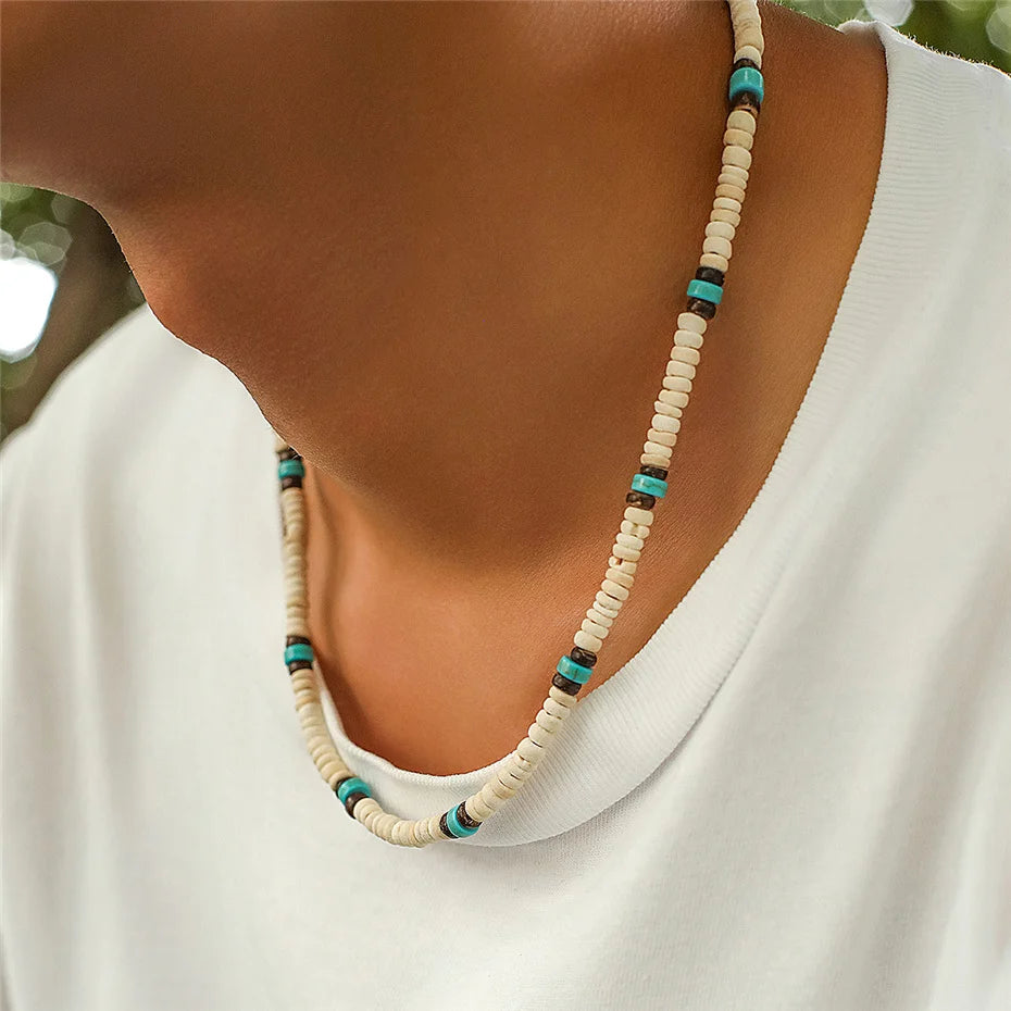 Summer Beach Wooden Beaded Surfer Necklace