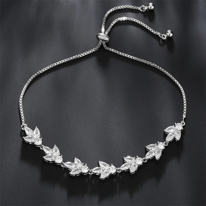 Classic Shiny Clear Zircon Flowers Adjustable Bracelets