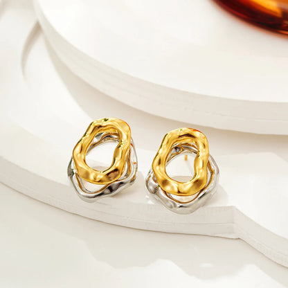 Two-wear Irregular Gold Sliver Colors Circles Earring