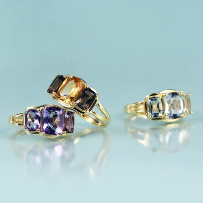 Bague en quartz fumé et citrine