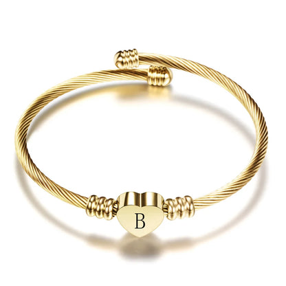 Initial Letter Stainless Steel Cuff Bracelet