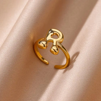 Gold Color Cute Bubble Letters Rings