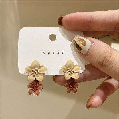 Korean Big Double Flower Drop Earrings