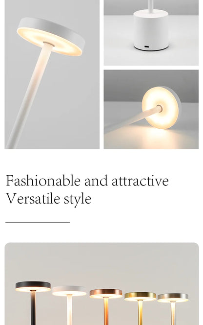 Lámpara de mesa LED con sensor táctil simple, recargable, 3 colores, ajustable, luz ambiental creativa para mesita de noche, decoración de habitación 