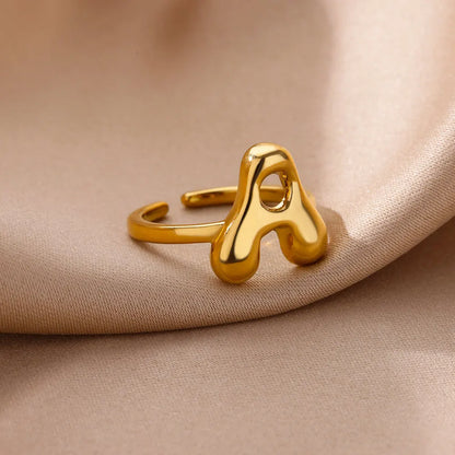 Gold Color Cute Bubble Letters Rings