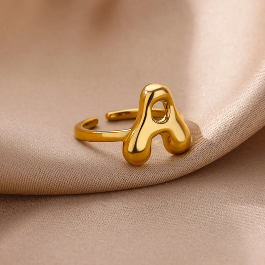 Gold Color Cute Bubble Letters Rings