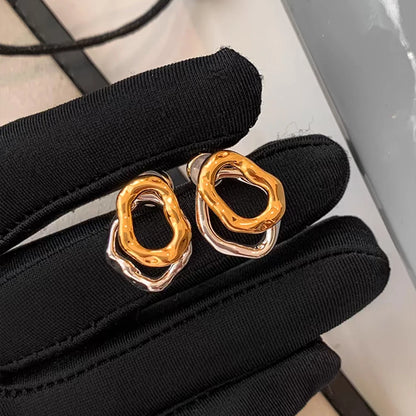 Two-wear Irregular Gold Sliver Colors Circles Earring