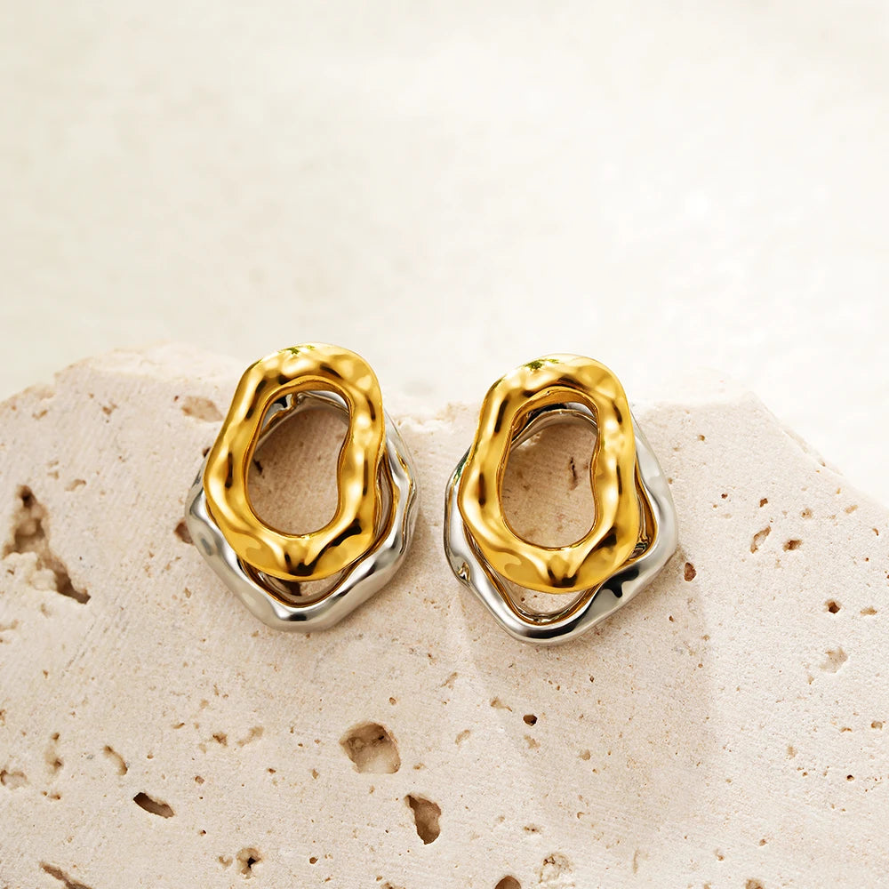 Two-wear Irregular Gold Sliver Colors Circles Earring