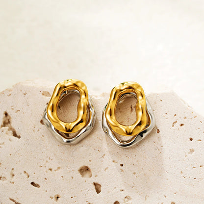Two-wear Irregular Gold Sliver Colors Circles Earring