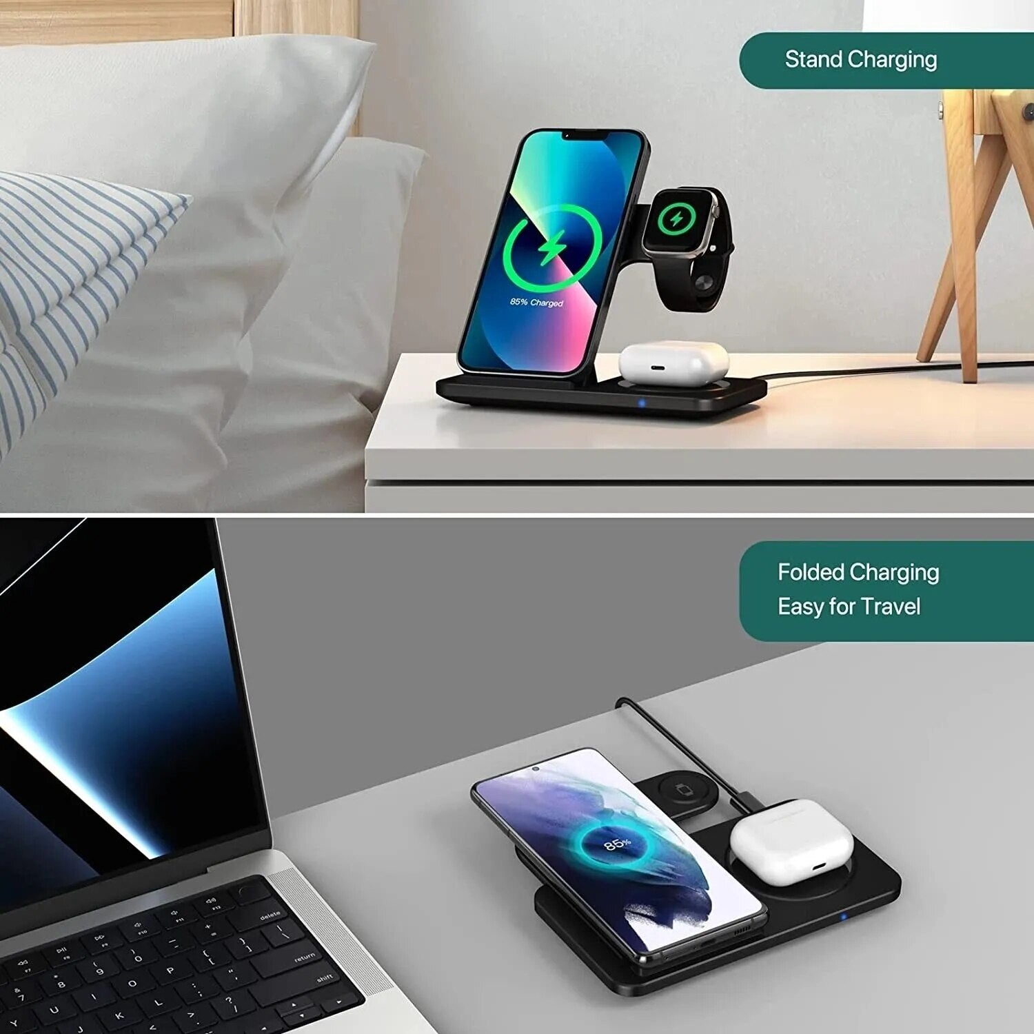 3 in 1 Wireless Charger Stand Pad Fast Charging Station Dock - BestShop