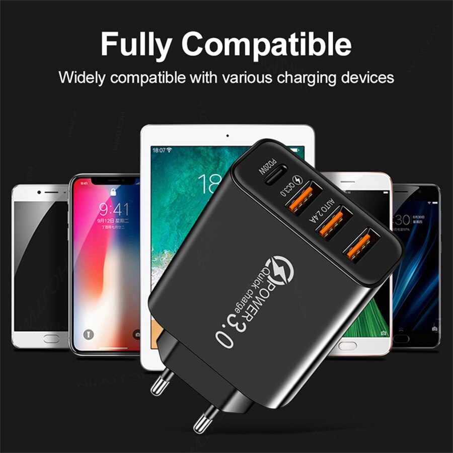 USB Wall Charger Block 4 Port PD QC Fast Power Adapter - BestShop