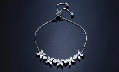 Classic Shiny Clear Zircon Flowers Adjustable Bracelets