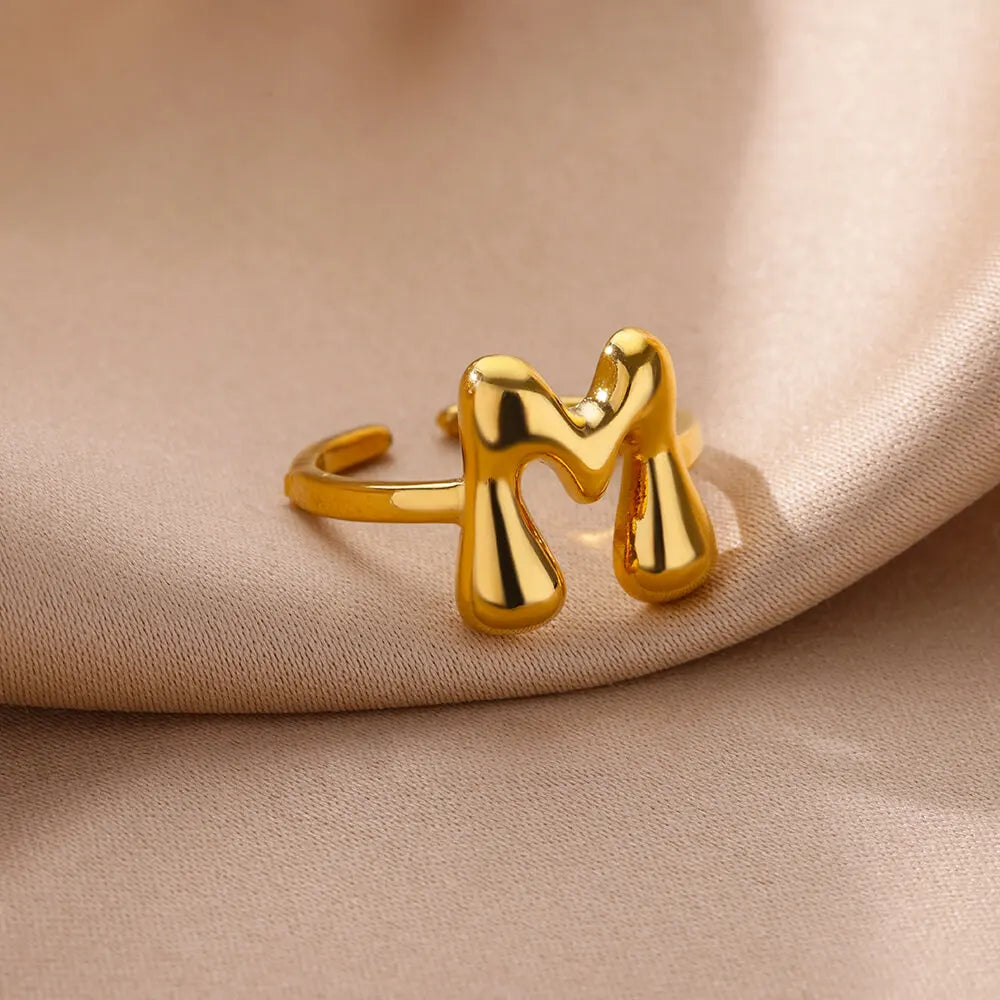 Gold Color Cute Bubble Letters Rings