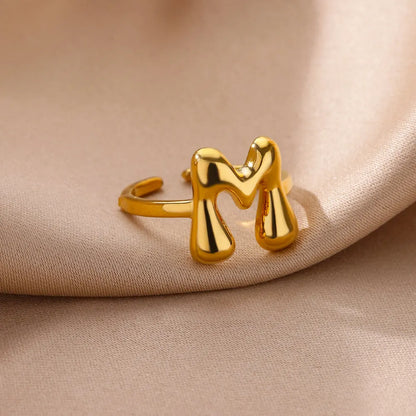 Gold Color Cute Bubble Letters Rings