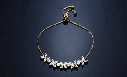 Classic Shiny Clear Zircon Flowers Adjustable Bracelets
