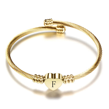 Initial Letter Stainless Steel Cuff Bracelet