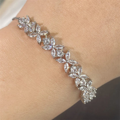 Classic Shiny Clear Zircon Flowers Adjustable Bracelets