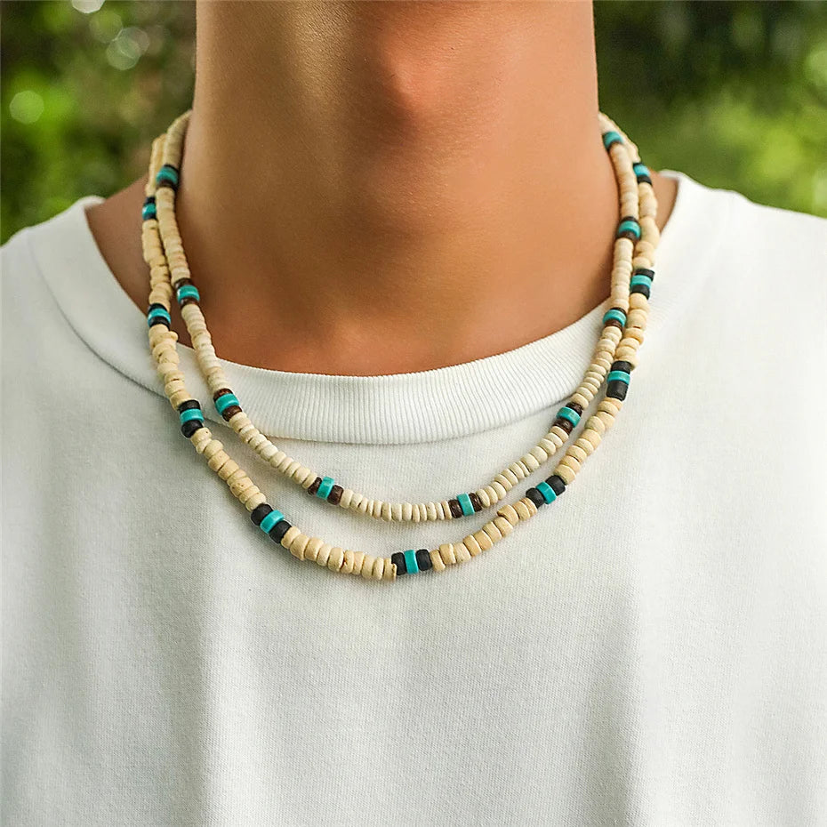 Summer Beach Wooden Beaded Surfer Necklace
