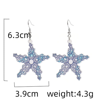 Geometric Round Blue Waves Acrylic Earrings