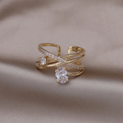 14K Gold Plated Double Love Crystal Ring
