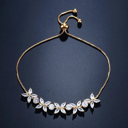 Classic Shiny Clear Zircon Flowers Adjustable Bracelets
