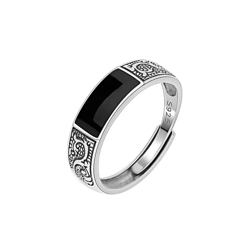 925 Sterling Silver Black Stone Ring