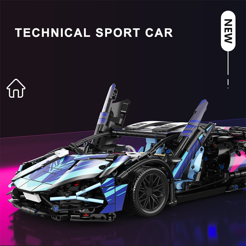 Black Purple Lamborghinised Sian Sport Car Building Blocks - BestShop