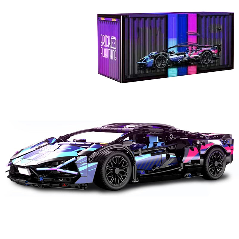 Black Purple Lamborghinised Sian Sport Car Building Blocks - BestShop