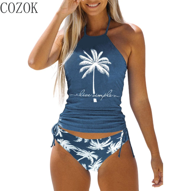 Coconut Drawstring Halter Tankini Set - BestShop