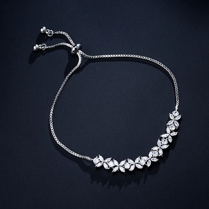 Classic Shiny Clear Zircon Flowers Adjustable Bracelets