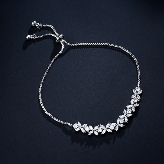 Classic Shiny Clear Zircon Flowers Adjustable Bracelets
