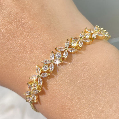 Classic Shiny Clear Zircon Flowers Adjustable Bracelets