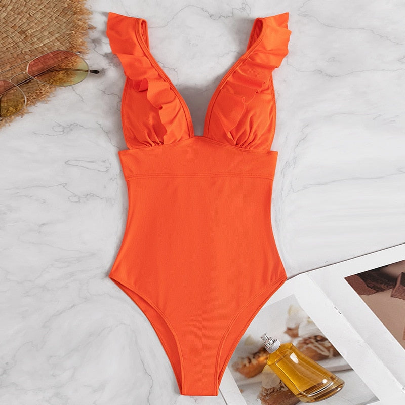 Floral Ruffle Off-Shoulder One-Piece Swimsuit - BestShop