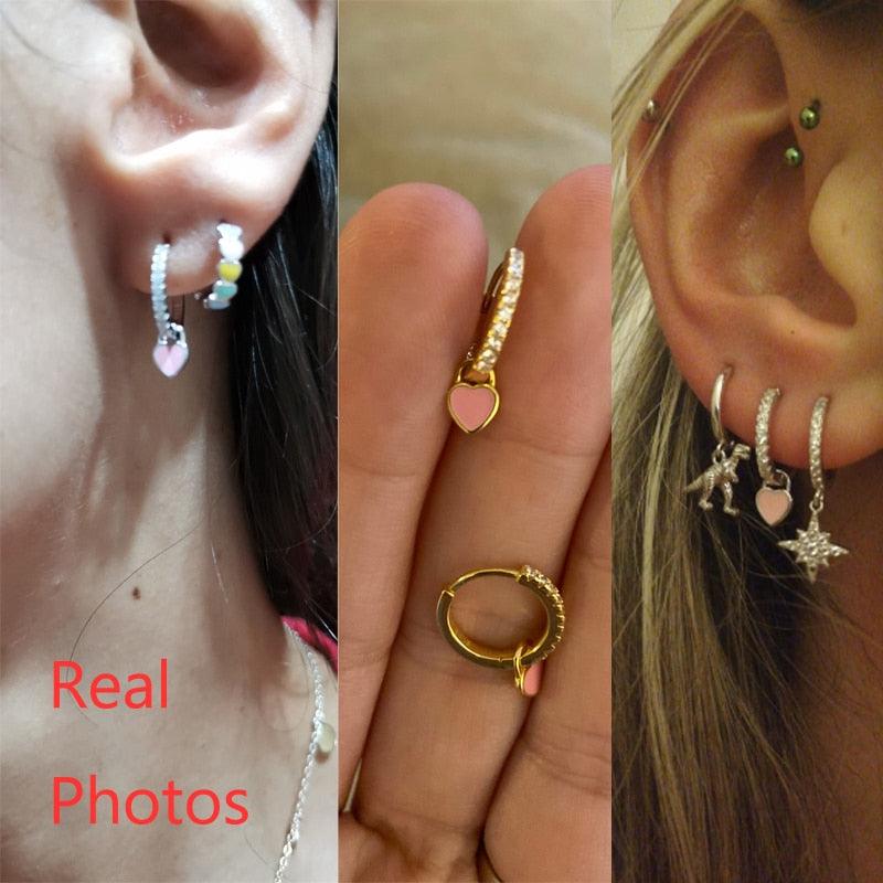 Aide Silver Color Hoop Earrings With Cute Candy Neon Color - BestShop