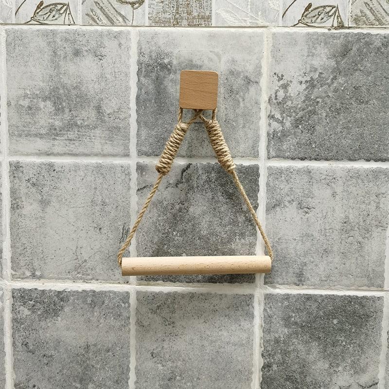 Bathroom Wooden Hook Paper Towel Rack - BestShop