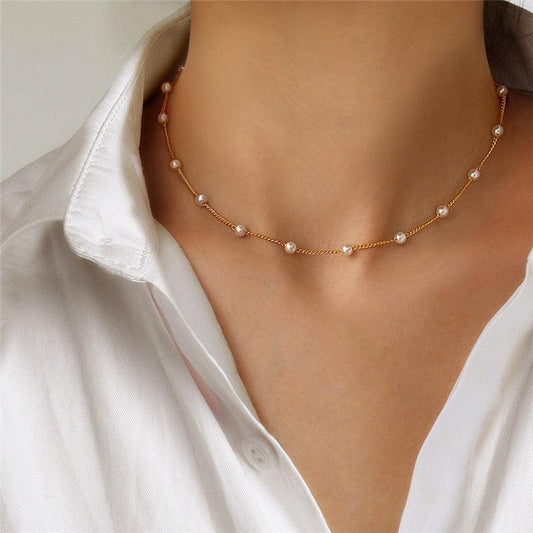 Beads Women Neck Chain Kpop Pearl Choker Necklace - BestShop