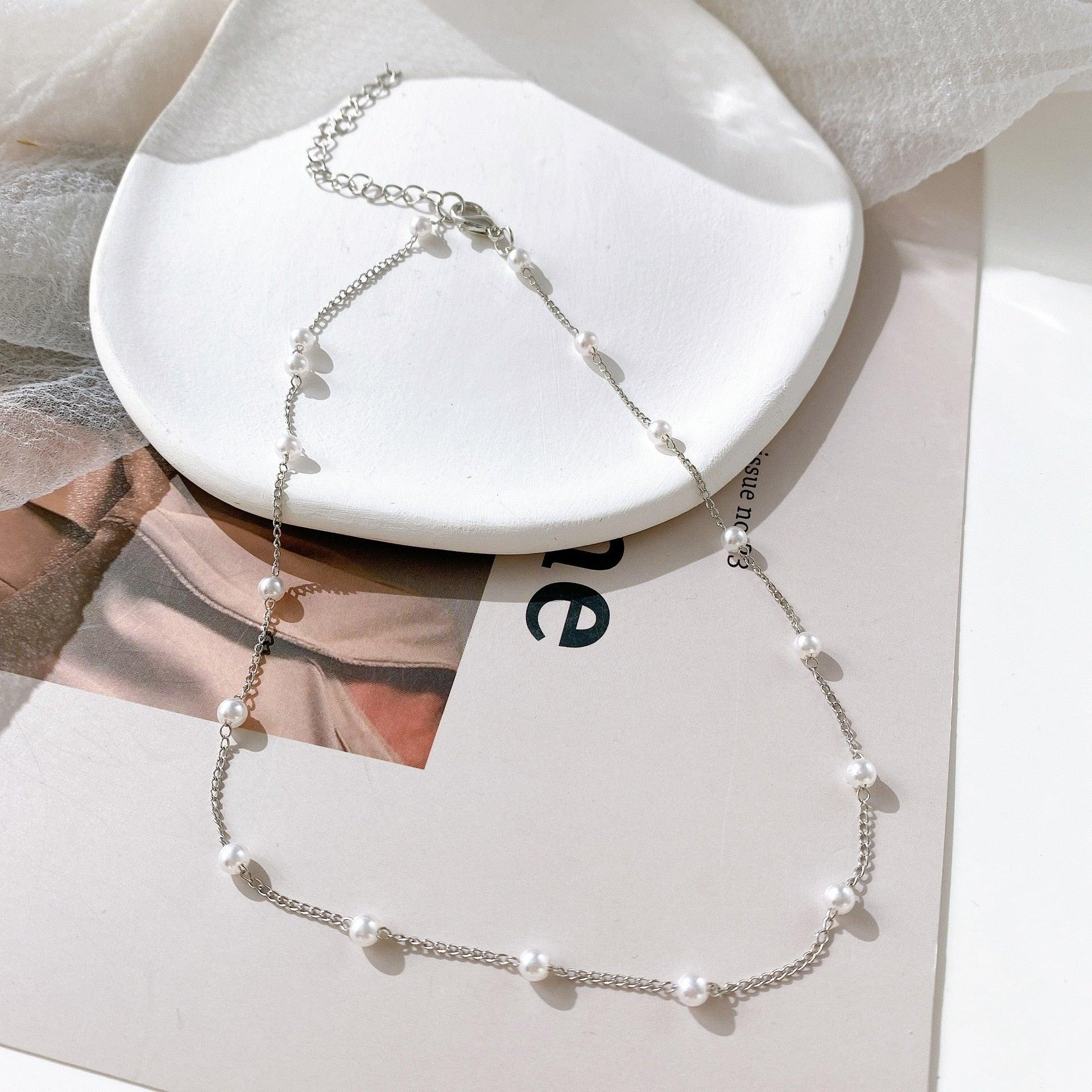 Beads Women Neck Chain Kpop Pearl Choker Necklace - BestShop