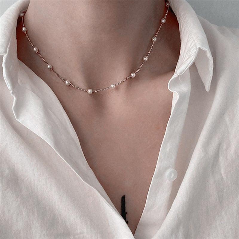 Beads Women Neck Chain Kpop Pearl Choker Necklace - BestShop