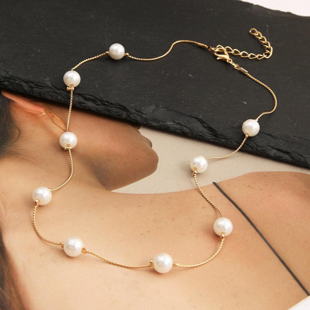 Beads Women Neck Chain Kpop Pearl Choker Necklace - BestShop