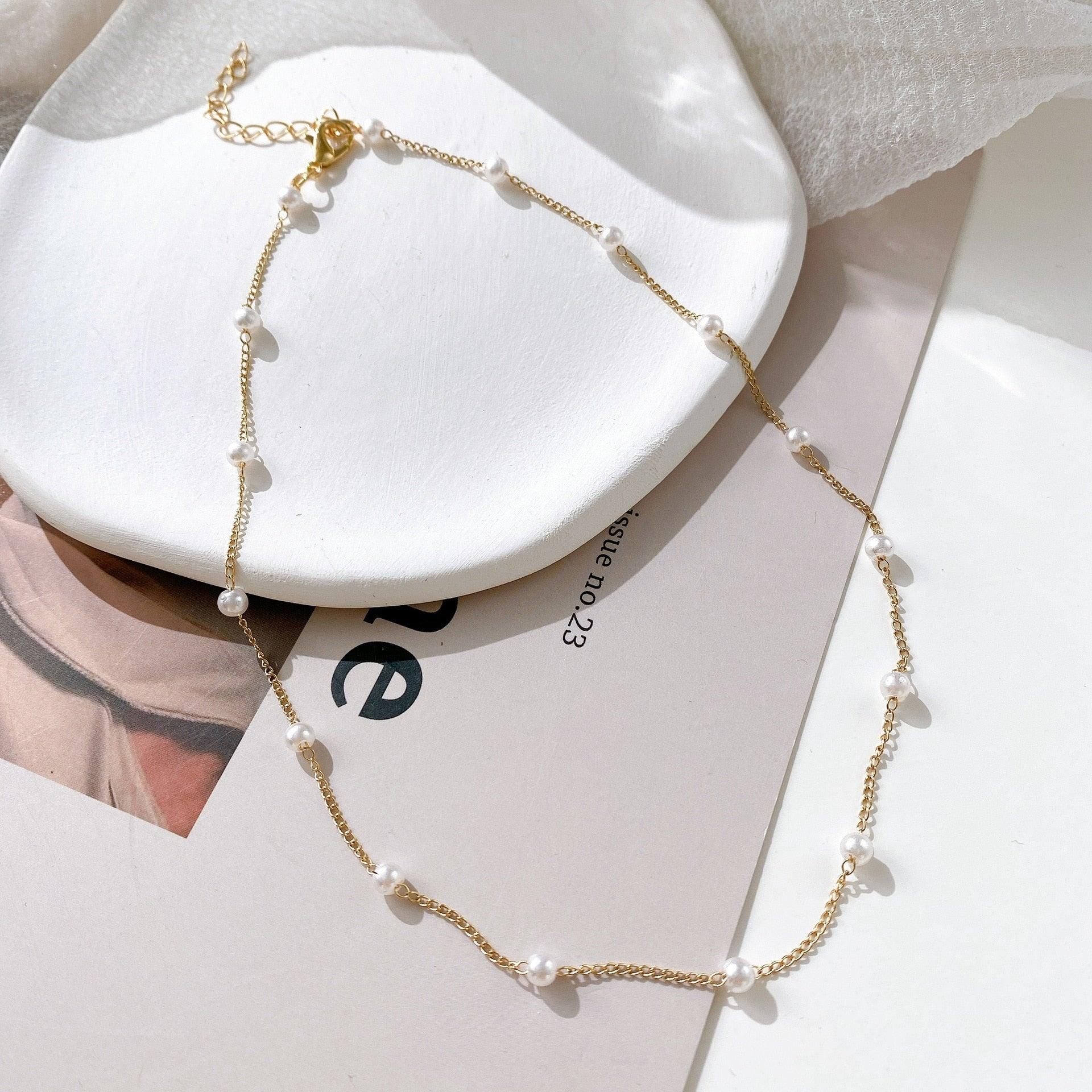 Beads Women Neck Chain Kpop Pearl Choker Necklace - BestShop