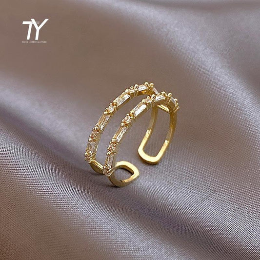 Classic Zircon Gold Double Layer Open Rings - BestShop