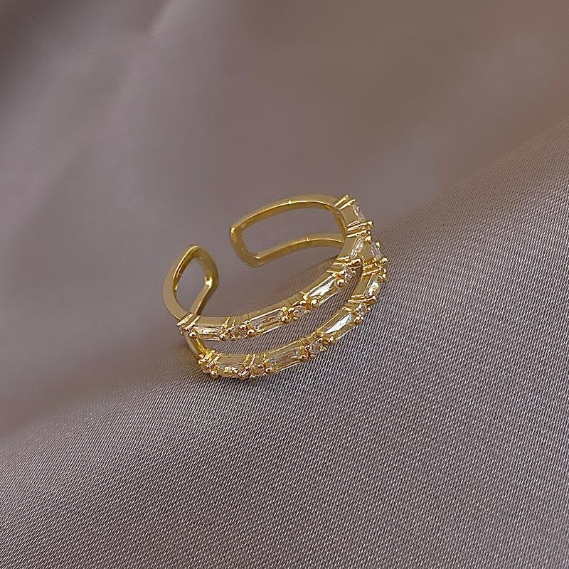 Classic Zircon Gold Double Layer Open Rings - BestShop