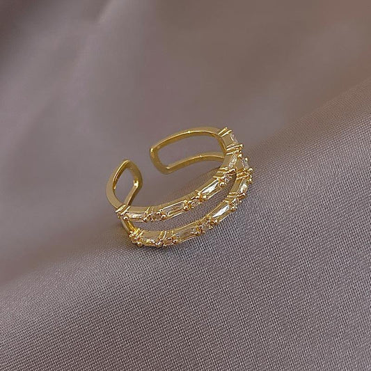 Classic Zircon Gold Double Layer Open Rings - BestShop