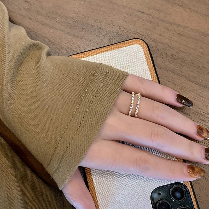 Classic Zircon Gold Double Layer Open Rings - BestShop
