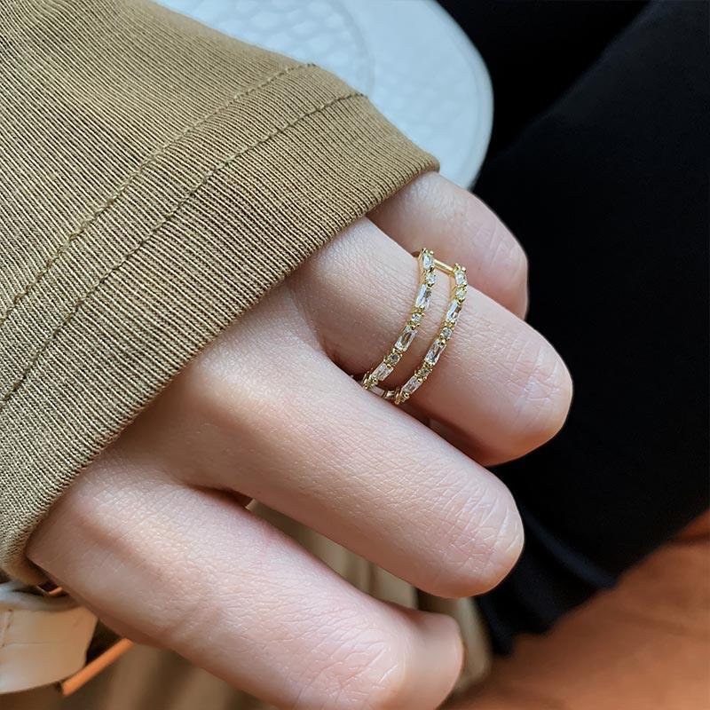 Classic Zircon Gold Double Layer Open Rings - BestShop